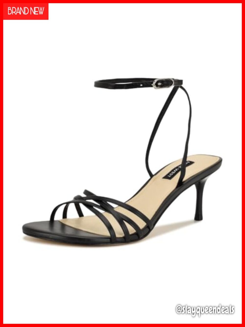 Nine West Gazey Strappy Kitten Heel Sandals Faux Leather